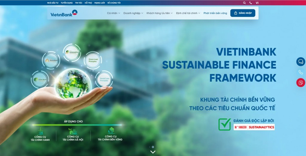 Website mới của VietinBank nổi bật yếu tố Phát triển bền vững