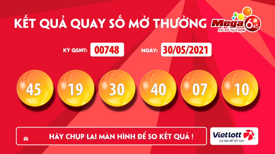 Kết quả xổ số Vietlott ngày 30/5: Cuối tuần với con số Mega 6/45 may mắn