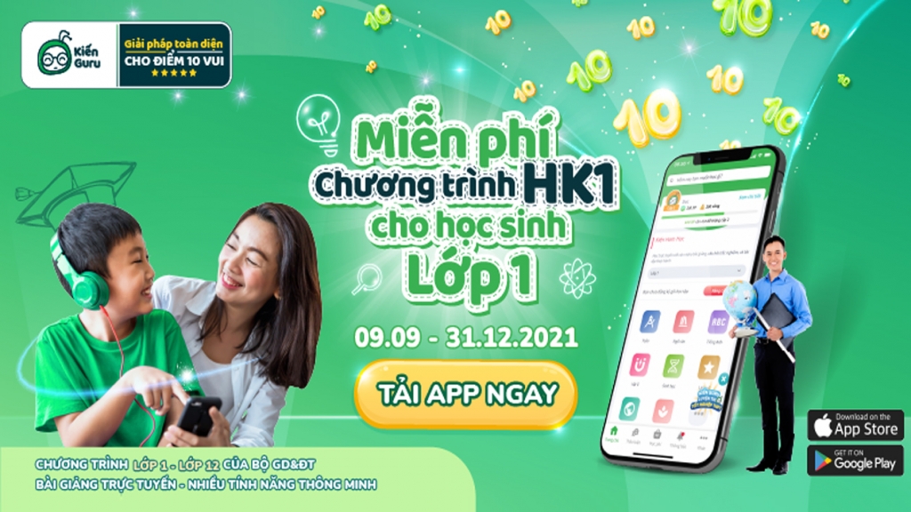 Kiến Guru miễn phí chương trình học kỳ 1 cho học sinh lớp 1 toàn quốc